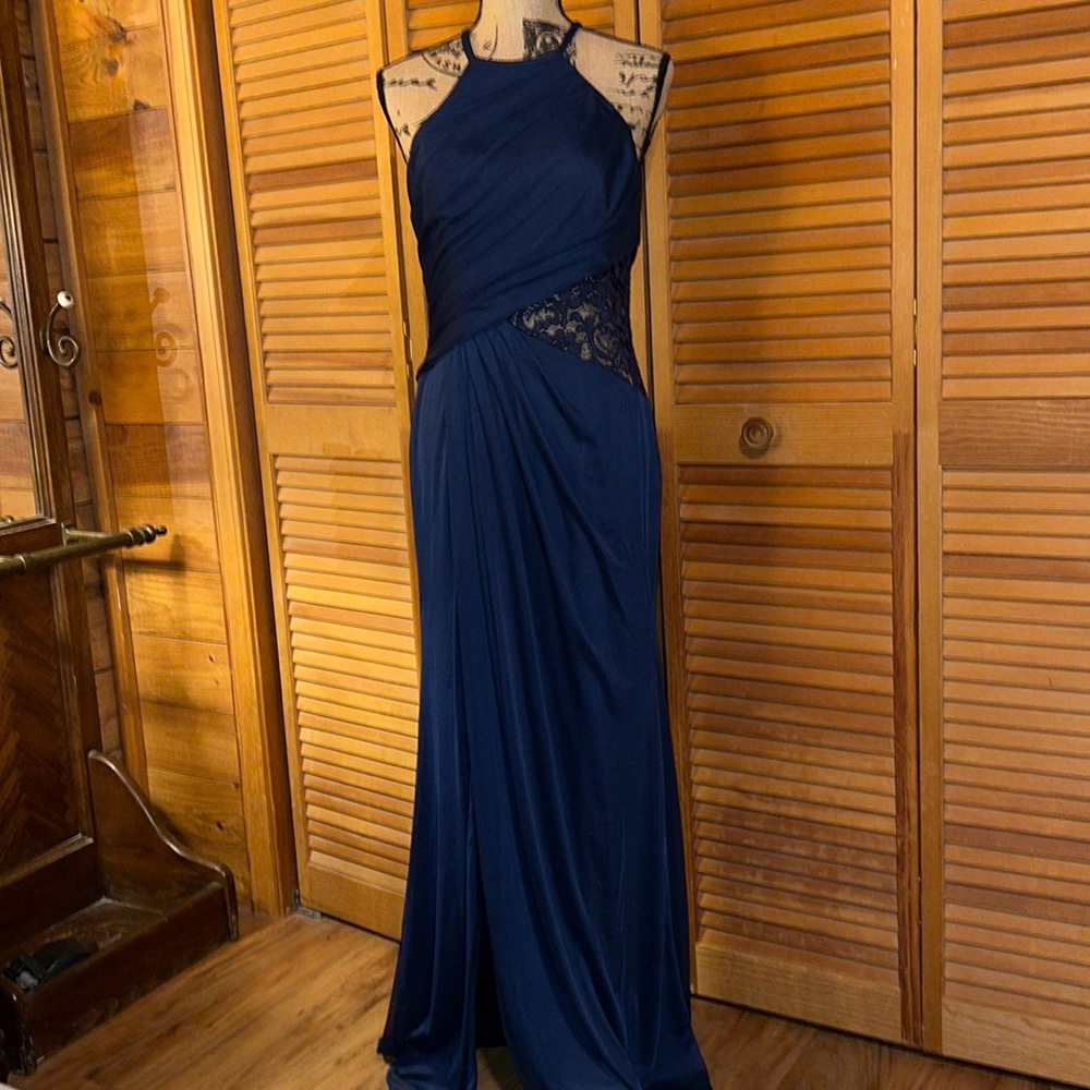 David’s Bridal High Neck Lace Insert Bridesmaids Dress